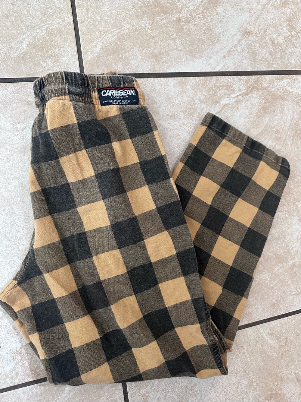 Caribbean Buffalo Plaid Cotton Pants in Black and Tan